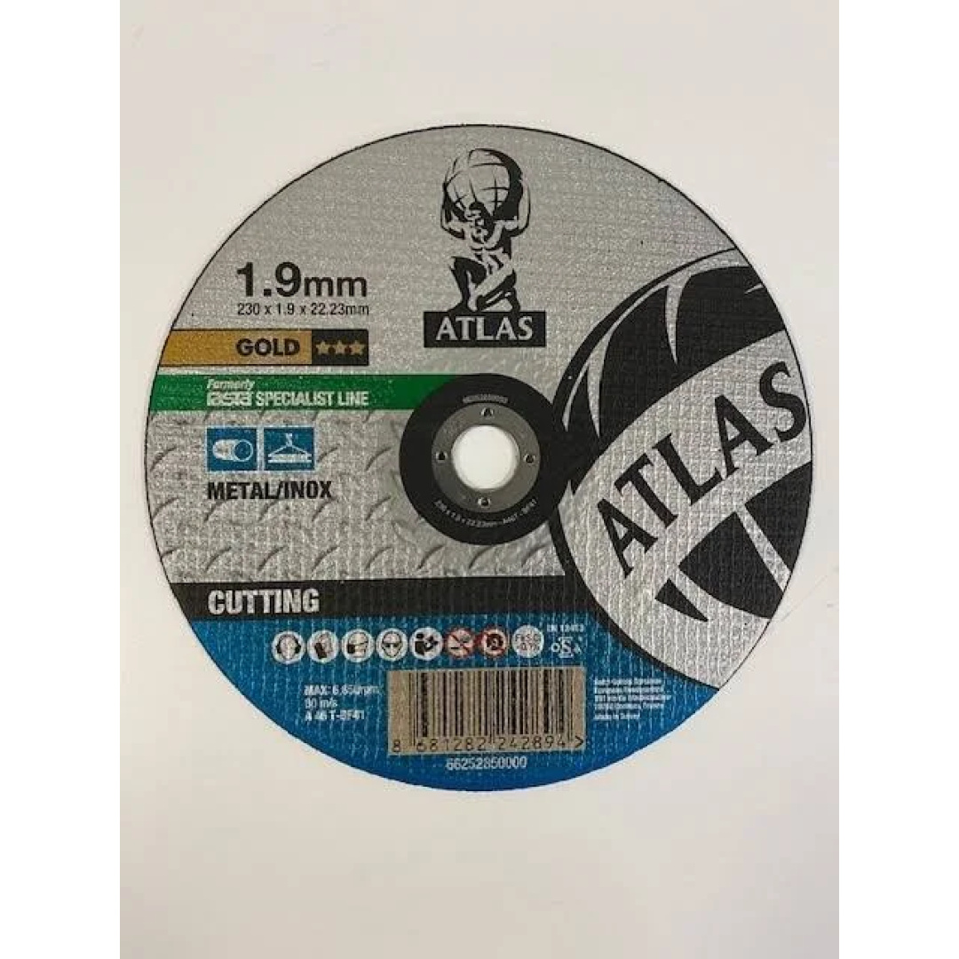 Atlas Gold 230 x 1.9 x 22.23mm Metal and Stainless Steel Cutting Disc