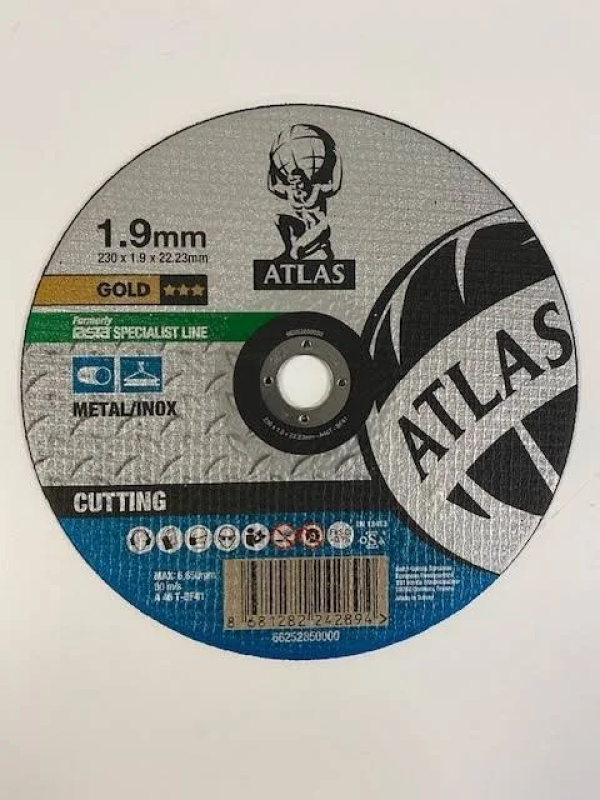 Atlas Gold 230 x 1.9 x 22.23mm Metal and Stainless Steel Cutting Disc